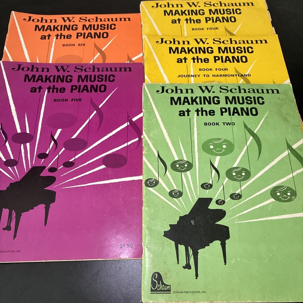 Lot Of 5 JOHN W. SCHAUM Making Music At The Piano 1960s & 2 Finger Power Books